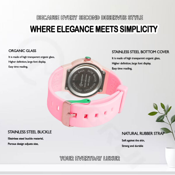Pink Minimalist Sport Quartz Watch for Girls – Waterproof & Soft PU Strap | 2-Year Battery Life - Image 6