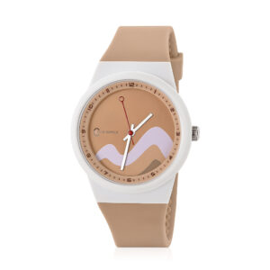 Beige Minimalist Sport Quartz Watch for Girls – Waterproof & Soft PU Strap | 2-Year Battery Life