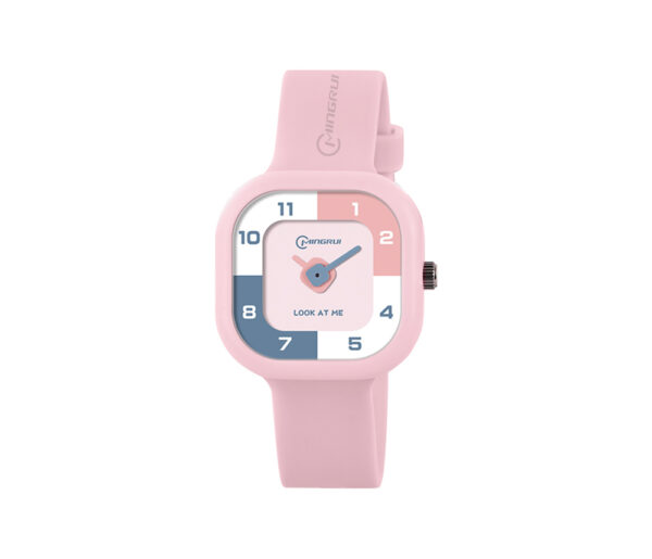Pink Cartoon Analog Watch for Kids – Waterproof with Alarm | Colorful Dial & Soft Strap
