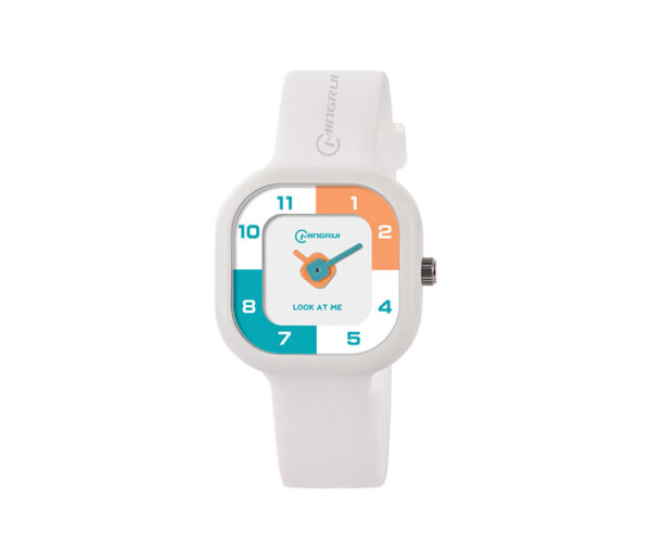 White Cartoon Analog Watch for Kids – Waterproof with Alarm | Colorful Dial & Soft Strap