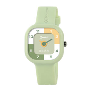 Light Green Cartoon Analog Watch for Kids – Waterproof with Alarm | Colorful Dial & Soft Strap