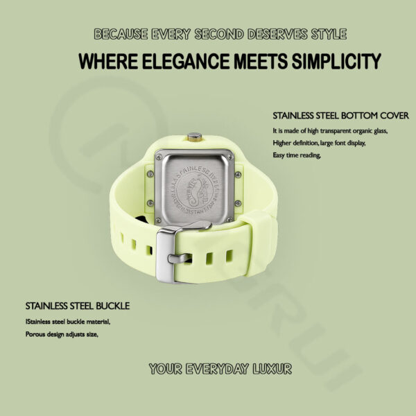Light Green Cartoon Analog Watch for Kids – Waterproof with Alarm | Colorful Dial & Soft Strap - Image 8