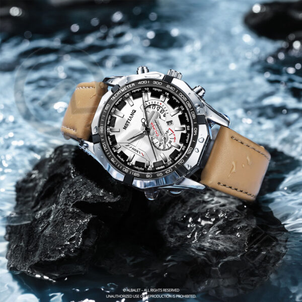 Albalet Men's Luxury Quartz Analog Watch with Leather Strap, Day/Date Display – White Dial, 3BAR Water Resistant (2025 Model) - Image 10