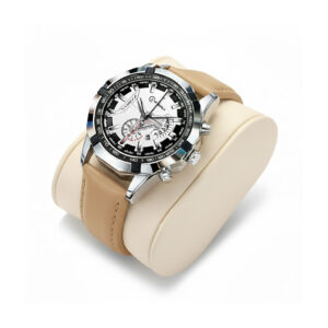 Albalet Men's Luxury Quartz Analog Watch with Leather Strap, Day/Date Display – White Dial, 3BAR Water Resistant (2025 Model)