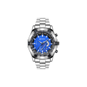 Mingrui Men's Luxury Sports Watch, Silver Stainless Steel Band, Blue Dial, Chronograph Tachymeter, Analog Display Date Display for Man's