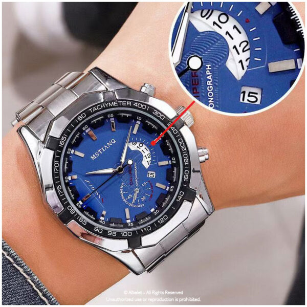Mingrui Men's Luxury Sports Watch, Silver Stainless Steel Band, Blue Dial, Chronograph Tachymeter, Analog Display Date Display for Man's - Image 4