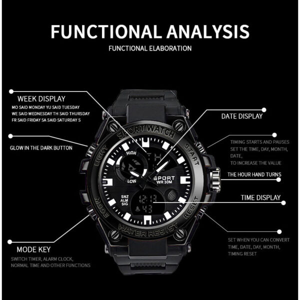 Albalet Men’s Digital-Analog Sport Watch – Green Rubber Strap, 5ATM Water Resistant, Day/Date, Luminous Display, Dual Time - Image 12