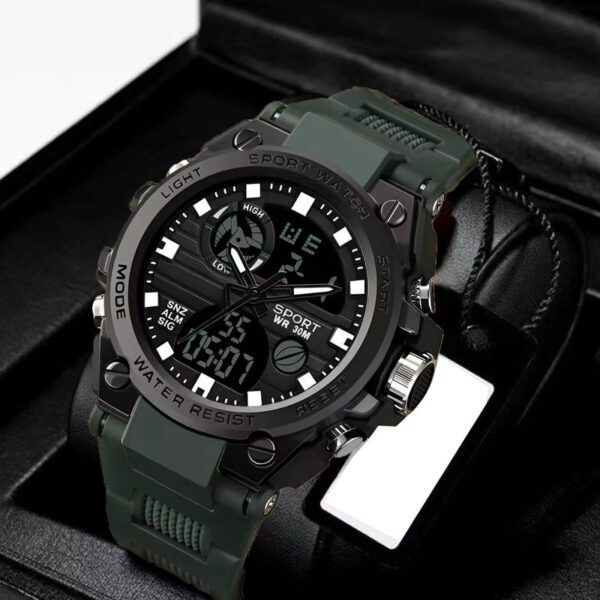 Albalet Men’s Digital-Analog Sport Watch – Green Rubber Strap, 5ATM Water Resistant, Day/Date, Luminous Display, Dual Time - Image 3