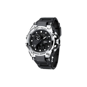 Men’s Digital-Analog Sport Watch – Sliver Rubber Strap, 5ATM Water Resistant, Day/Date, Luminous Display, Dual Time