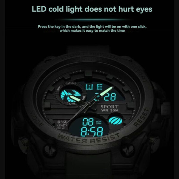 Albalet Men’s Digital-Analog Sport Watch – Green Rubber Strap, 5ATM Water Resistant, Day/Date, Luminous Display, Dual Time - Image 8