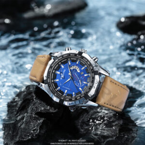 Albalet Men's Luxury Quartz Analog Watch with Leather Strap, Day/Date Display – Blue Dial, 3BAR Water Resistant (2025 Model)