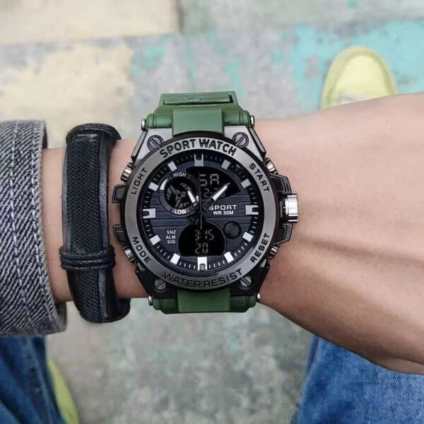 Albalet Men’s Digital-Analog Sport Watch – Green Rubber Strap, 5ATM Water Resistant, Day/Date, Luminous Display, Dual Time - Image 9