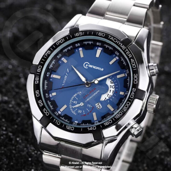 Mingrui Men's Luxury Sports Watch, Silver Stainless Steel Band, Blue Dial, Chronograph Tachymeter, Analog Display Date Display for Man's - Image 2