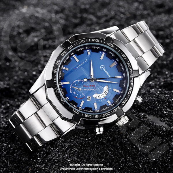 Mingrui Men's Luxury Sports Watch, Silver Stainless Steel Band, Blue Dial, Chronograph Tachymeter, Analog Display Date Display for Man's - Image 3