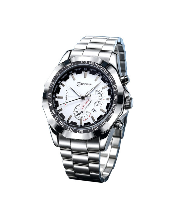 Mingrui Men's Luxury Sports Watch, Silver Stainless Steel Band, Blue Dial, Chronograph Tachymeter, Analog Display Date Display for Man's