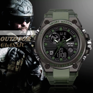 Albalet Men’s Digital-Analog Sport Watch – Green Rubber Strap, 5ATM Water Resistant, Day/Date, Luminous Display, Dual Time